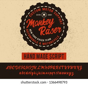 Monkey Raser. Cafe racer. Hipster style. Print for shirt. Vector. Hand made script font. Brush font.