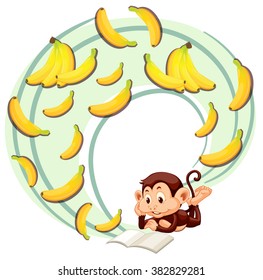 Monkey reading about banana illustration