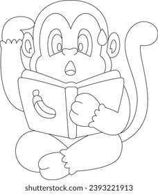 Monkey Reading Book Animal Vector Graphic Art Illustration