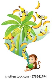 Monkey reading book of banana illustration