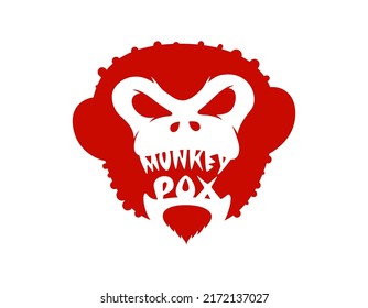 Monkey red head with blisters and monkeypox inscription concept. Primat pox infectious disease outbreak lettering on face. Angry gorilla sign. Ferocious ape MPV MPV dangerous pandemic vector symbol