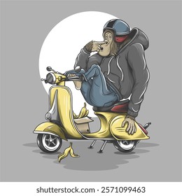 monkey relaxing on a scooter vector illustration