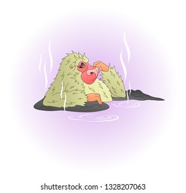 a monkey is resting in a hot thermal spring