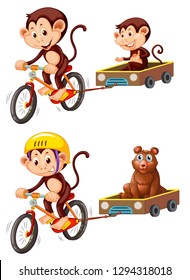 Ilustração de reboque de bicicleta de equitação de macaco