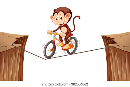 Monkey riding bike on the rope illustration