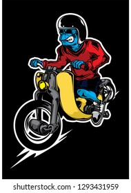 monkey riding a classic motorcycle