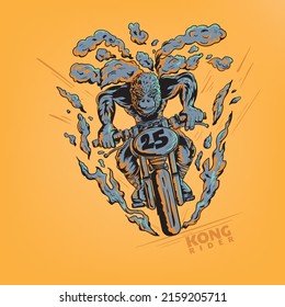 monkey riding motorcycle. gorilla racer vector illustration. suitable to print on t-shirt and sticker.