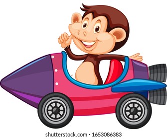 Monkey riding on rocket ride on white background illustration