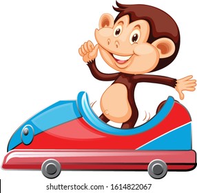 Monkey riding on toy car illustration