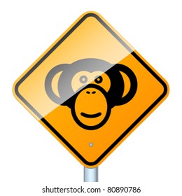 Monkey road sign. High-detailed vector sign isolated on white background