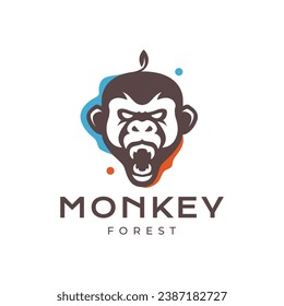 monkey roar primate portrait mascot character colorful logo design vector icon illustration