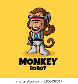 Monkey Robot Cartoon Illustration Logo Template