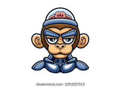 Monkey robotic mascot logo cartoon illustration vector