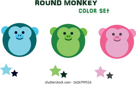 Monkey round SET color vector emoji