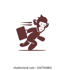 Monkey Run Hold Suitcase Logo Design Illustration Isolated