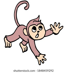 monkey is running after something. cartoon illustration sticker mascot emoticon