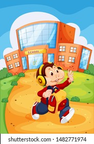 Monkey running from school illustration