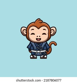 Monkey Samurai Cute Creative Kawaii Cartoon Mascot Logo