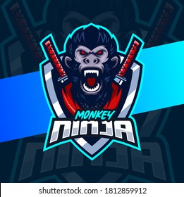 monkey samurai ninja mascot esport logo design
