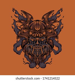 monkey samurai with smoke. japanese culture illustration art