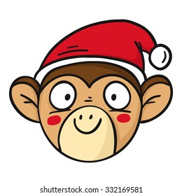 Monkey in Santa's hat, chinese new year 2016 symbol, cute vector character isolated on white