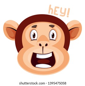 Monkey is saying hey, illustration, vector on white background.