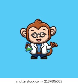 Monkey Scientist Cute Creative Kawaii Cartoon Mascot Logo