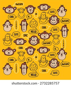 Monkey seamless doodle illustration graphic art hand drawn vector