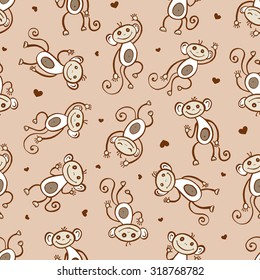 Monkey. Seamless Hand drawn Vector background.