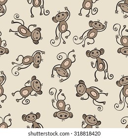 Monkey. Seamless Hand drawn Vector background.