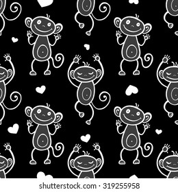 Monkey. Seamless Hand drawn Vector background