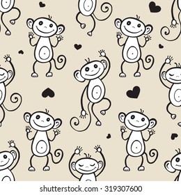 Monkey. Seamless Hand drawn Vector background