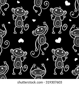 Monkey. Seamless Hand drawn Vector background