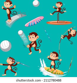 Monkey seamless pattern background illustration