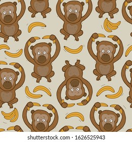 monkey seamless pattern with bananas