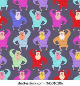 Monkey seamless pattern. Multicolored Gorilla background. Colored animal from  jungle. Funny primacy of ornament for baby tissue.
