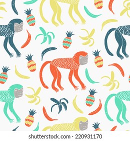 Monkey seamless pattern. Vector illustration.