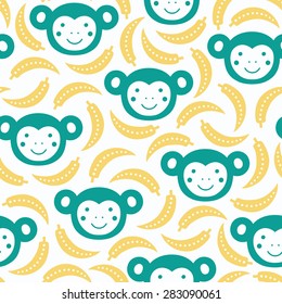 Monkey seamless pattern. Vector illustration.