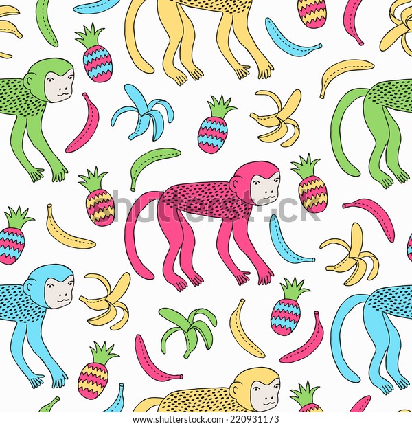 Monkey Seamless Pattern Vector Illustration Stock Vector (Royalty Free ...