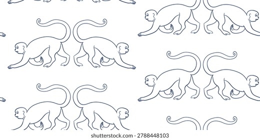 monkey seamless vector pattern hand drawn ink traditional oriental asian Indian design isolated