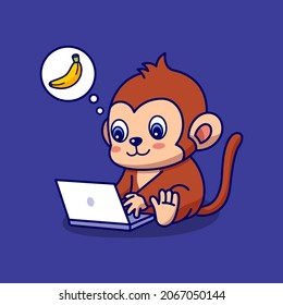 Monkey searching for banana vector cartoon illustration