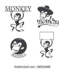 Monkey set of graphic element, emblem, logo