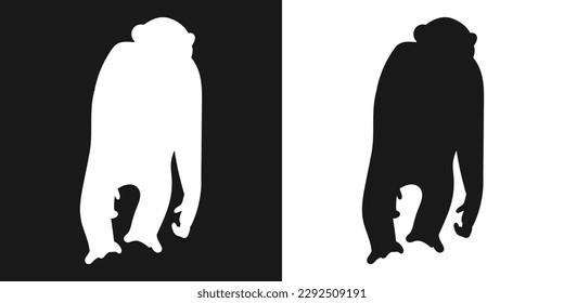 Un mono. Un conjunto de iconos aislados, un logotipo en blanco y negro sobre un fondo blanco y negro