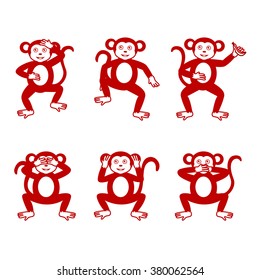 Monkey Set - Isolated On White Background-Vector Illustration,Graphic Design, Editable For Your Design.For Web,Websites,App,Print,Presentation Templates,Mobile Applications And Promotional Materials