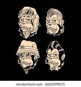 monkey set tattoo vector design