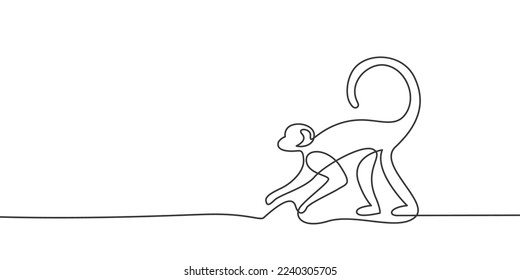 monkey shape outline minimal continuous line art on white background. vector illustration.