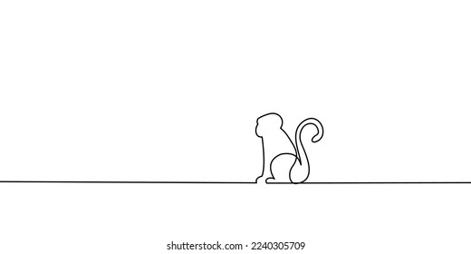 monkey shape outline minimal continuous line art on white background. vector illustration.