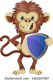 Monkey with shield, illustration, vector on white background.