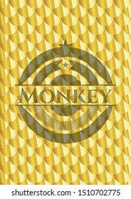 Monkey shiny golden badge. Scales pattern. Vector Illustration. Detailed.