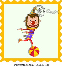 Monkey Show in the Circus Stamp Illustration, Vector
